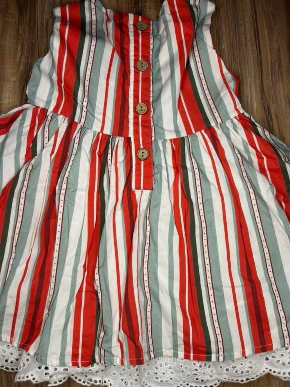 cheeky plum Red White Green Striped Casual Kids Dress